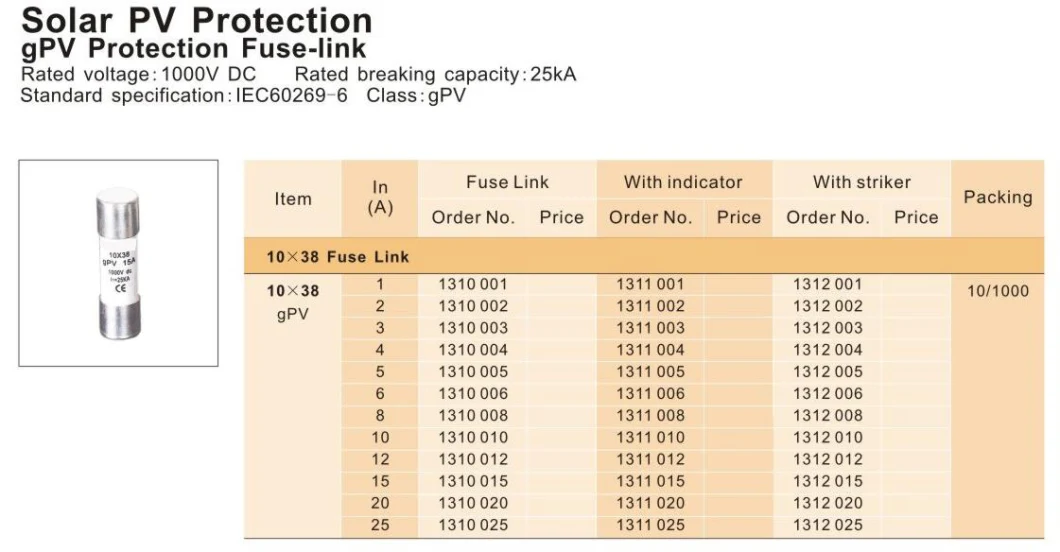 High Quality 1p Factory Price Fuse Box Ceramic DC Fuse